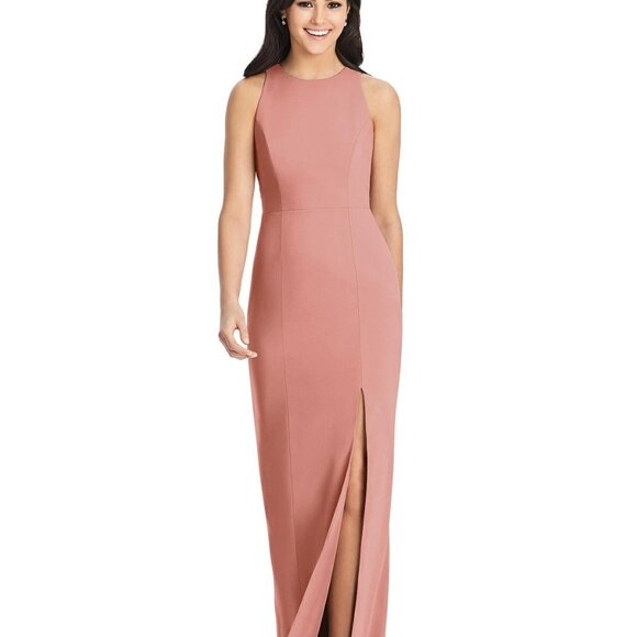 Dessy 3029..Diamond Cutout Back Trumpet Gown with Front Slit..Desert Rose..Sz 0 - Picture 1 of 6